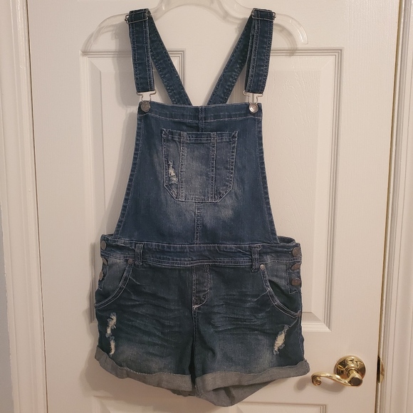 Wallflower | Denim Cuffed Hem Shorts Overalls - Picture 1 of 7